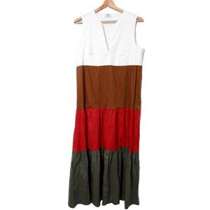 Italian Color Block Sleeveless Midi Dress